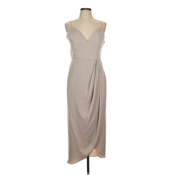 SHONA JOY Core Cocktail Draped Midi Dress Oyster 12 - Picture 7 of 13